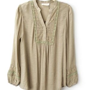 NWT Boho Lace Inset Olive Top